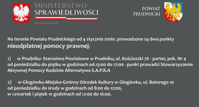 Nieodpłatna pomoc prawna w Prudniku i Głogówku